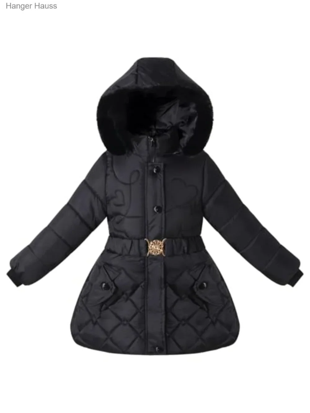 Girls Quilted Puffer Jacket Winter Coat Water Resistant Detachable Faux Fur Hood